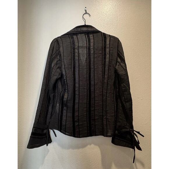 Vintage Xanaka Women’s Y2K Sheer Velvet Striped Button Down Shirt Whimsigoth Top - Picture 2 of 11